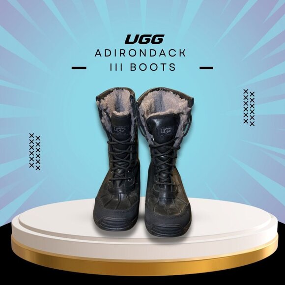 Ugg Womens Adirondack III Waterproof Leather & Suede Winter Boots Size 8 Black/G - Picture 1 of 9